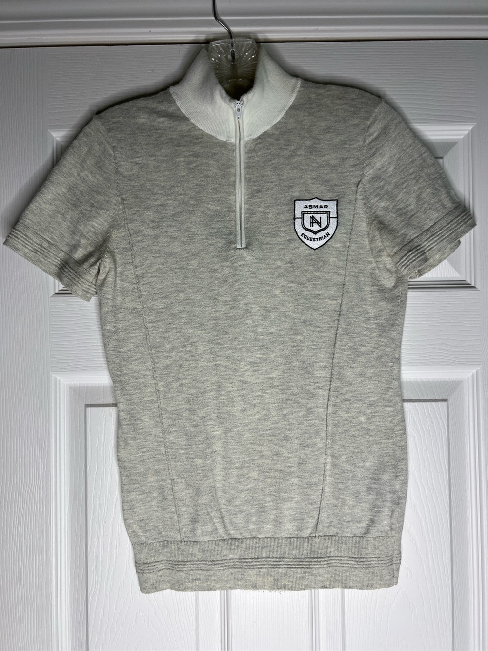 Asmar Equestrian, Women's Grey Short-Sleeve Zip Polo with Contrast Collar